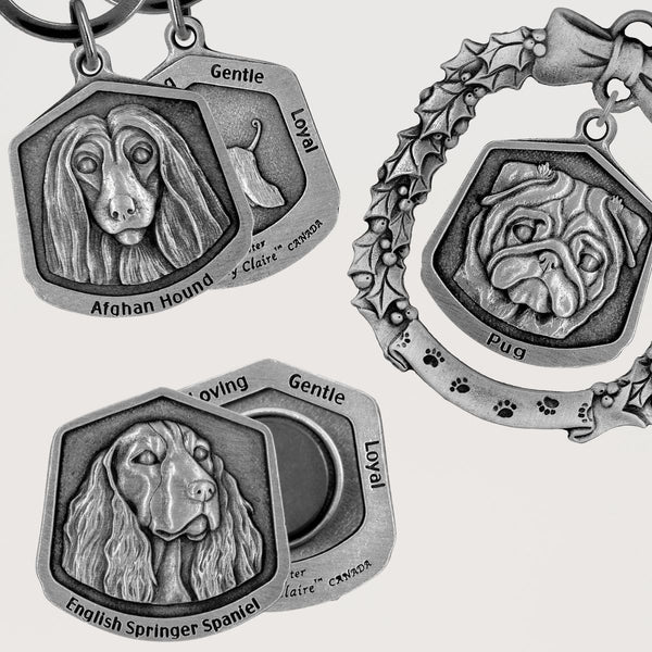 Our dog look includes keychain, ornament and magnet