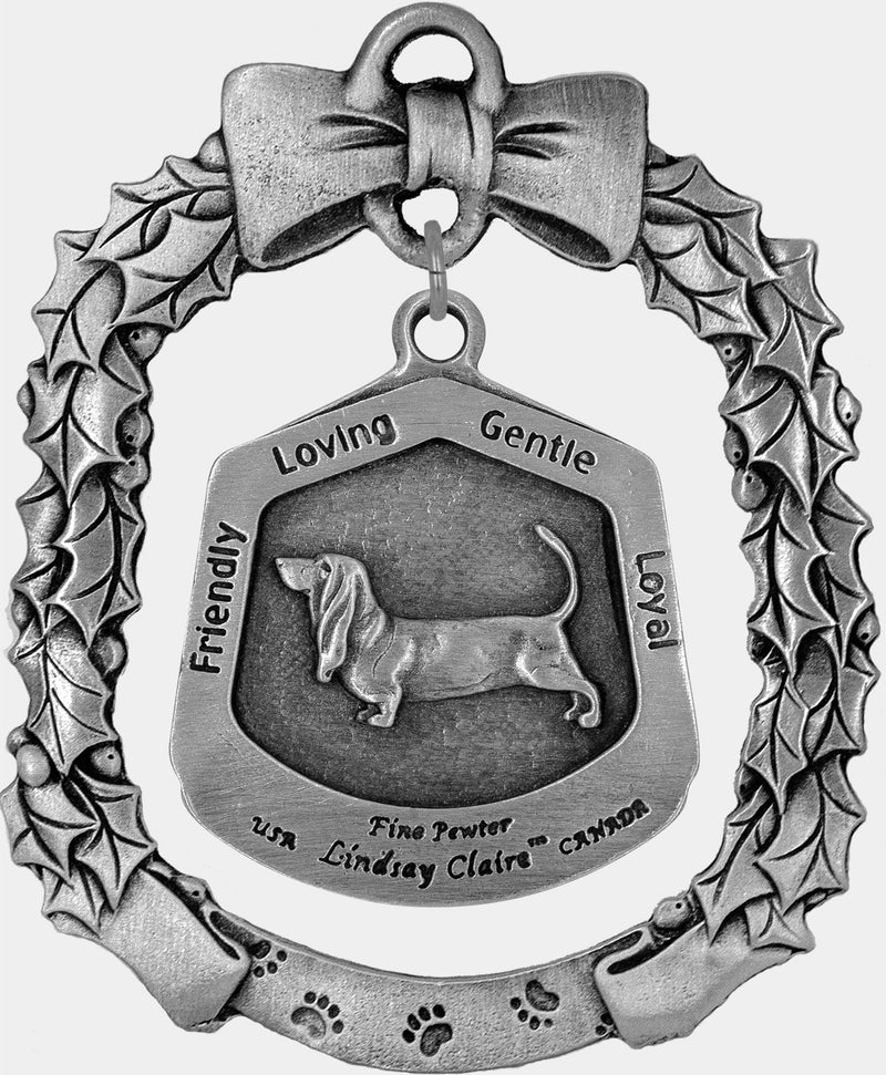 Basset Hound Dog Christmas Ornament - Lindsay Claire Pewter decor by Hampshire Pewter