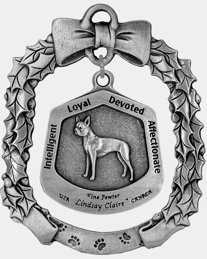 Boston Terrier Dog Christmas Ornament - Lindsay Claire Pewter decor by Hampshire Pewter