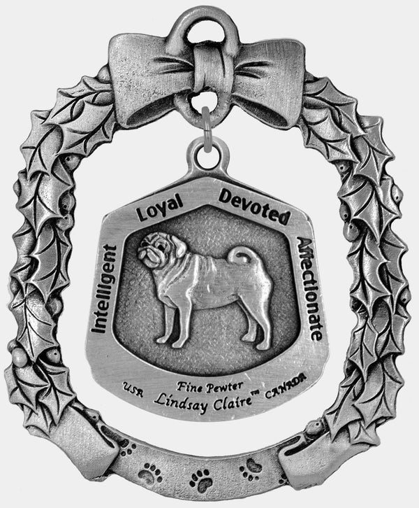 Pug Dog Christmas Ornament - Lindsay Claire Pewter decor by Hampshire Pewter